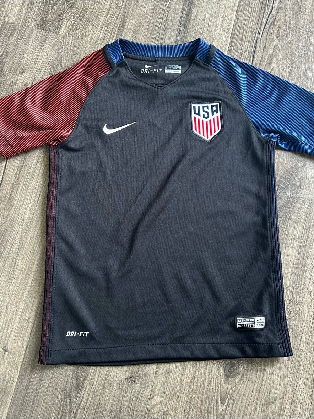 Nike Kids USA Dri-FIT Black Jersey with Red and Blue Sleeves